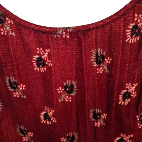 Obey Size M Dress Rouge Mini Floral Crinkle Velvet Button Front Ox Blood Red - Picture 10 of 12